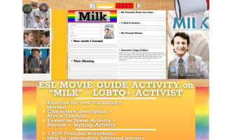 ESL Movie Guide Worksheets on "Milk" - LGBTQ+ Activist