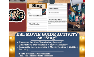 ESL Movie Guide Worksheets on "Sing"
