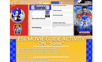 ESL Movie Guide Worksheets on Sonic