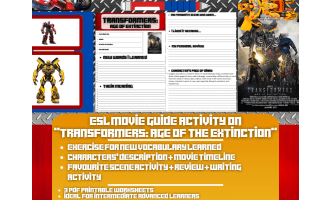 ESL Movie Guide Worksheets on "Transformers: Age of Extinction"