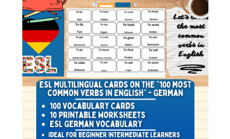 ESL Multilingual Vocabulary Flashcard - 100 most common verbs - German