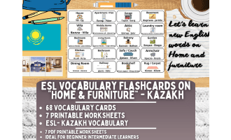 ESL Multilingual Vocabulary Flashcard - Home & Furniture - Kazakh