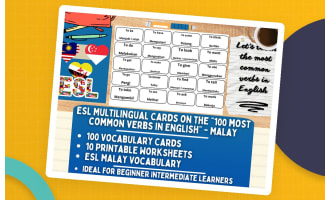ESL Multilingual Vocabulary Flashcards - 100 most common verbs - Malay