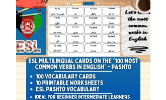 ESL Multilingual Vocabulary Flashcards -100 most common verbs - Pashto