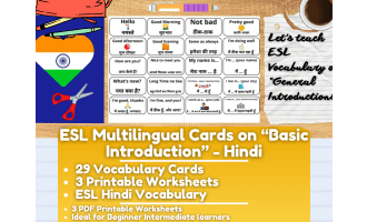 ESL Multilingual Vocabulary Flashcards - General Introductions - Hindi