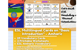 ESL Multilingual Vocabulary Flashcards - Introductions - Amharic