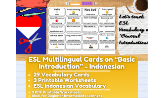 ESL Multilingual Vocabulary Flashcards - Introductions - Indonesian