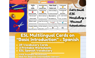 ESL Multilingual Vocabulary Flashcards - Introductions - Spanish