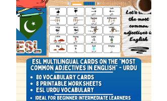 ESL Multilingual Vocabulary Flashcards - Most common adjectives - Urdu