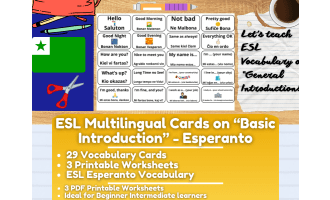 ESL Multilingual Vocabulary Flashcards on "Introductions" - Esperanto