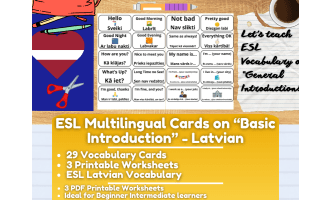 ESL Multilingual Vocabulary Flashcards on "Introductions" - Latvian