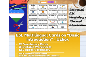 ESL Multilingual Vocabulary Flashcards on "Introductions" - Uzbek