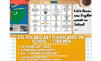 ESL Multilingual Vocabulary Flashcards - School - Turkmen