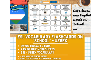 ESL Multilingual Vocabulary Flashcards - School - Uzbek
