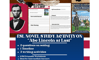 ESL Novel Study Worksheets - "Abe Lincoln at Last!" - Magic Tree House