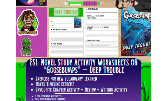 ESL Novel Study Worksheets - Deep Trouble II - Goosebumps - R.L Stine