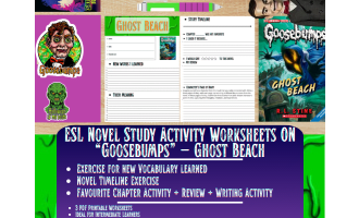 ESL Novel Study Worksheets - Ghost Beach - Goosebumps - R.L Stine