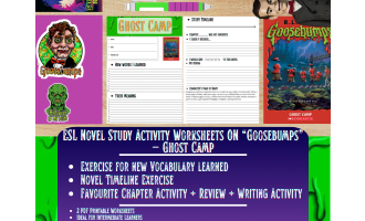 ESL Novel Study Worksheets - Ghost Camp - Goosebumps - R.L Stine