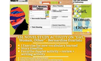 ESL Novel Study Worksheets - Girl, Woman, Other - Bernardine Evaristo