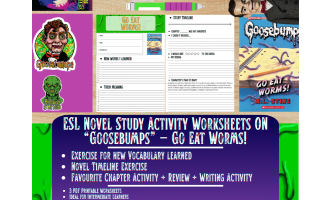 ESL Novel Study Worksheets - Go Eat Worms! - Goosebumps - R.L Stine