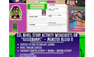 ESL Novel Study Worksheets - Monster Blood II - Goosebumps - R.L Stine