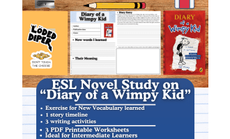 ESL Novel Study Worksheets on "Diary of a Wimpy Kid" by Jeff Kinney
