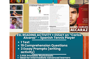 ESL Reading Comprehension + Essay - Carlos Alcaraz - Tennis Player