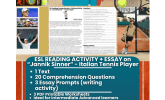 ESL Reading Comprehension + Essay - Jannik Sinner - Tennis Player
