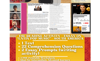 ESL Reading Comprehension + Essay - Latin Pop Music - South America
