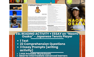 ESL Reading Comprehension + Essay - Naomi Osaka - Tennis Player
