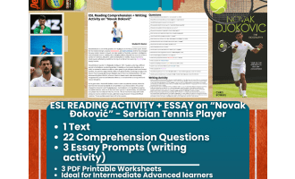 ESL Reading Comprehension + Essay - Novak Đoković - Tennis Player