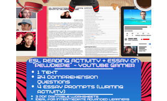 ESL Reading Comprehension + Essay - PewDiePie - Youtube Gamer