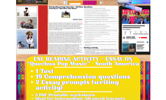 ESL Reading Comprehension + Essay - Quechua Pop Music - South America