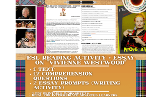 ESL Reading Comprehension + Essay - Vivienne Westwood - Fashion