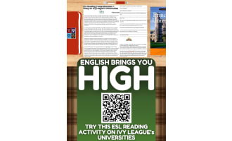 ESL Reading Comprehension + Essay Worksheet on Ivy League universities
