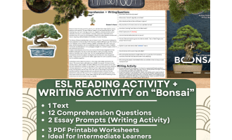 ESL Reading Comprehension + Essay Worksheets on Bonsai - Japan