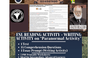 ESL Reading Comprehension + Essay Worksheets on Paranormal Activity