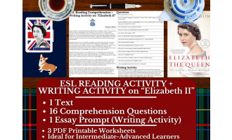 ESL Reading Comprehension + Essay Worksheets on Queen Elizabeth II