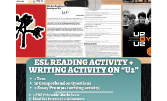 ESL Reading Comprehension + Essay Worksheets on U2 - Irish