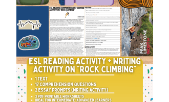 ESL Reading Comprehension + Essay Worksheets - Rock Climbing