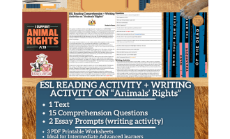 ESL Reading Comprehension + Writing Activity - Animals' Rights