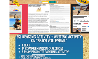 ESL Reading Comprehension + Writing Activity - Beach Volleyball