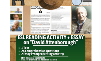 ESL Reading Comprehension + Writing Activity - David Attenborough