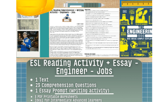 ESL Reading Comprehension + Writing Activity - Engineer - Jobs