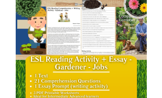 ESL Reading Comprehension + Writing Activity - Gardener - Jobs