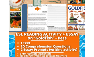 ESL Reading Comprehension + Writing Activity - Goldfish - Pets