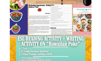 ESL Reading Comprehension + Writing Activity - Hawaiian Poke