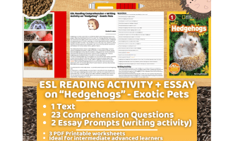 ESL Reading Comprehension + Writing Activity - Hedgehog - Exotic Pets