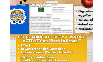 ESL Reading Comprehension + Writing Activity on Back to School
