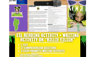 ESL Reading Comprehension + Writing Activity on Billie Eilish